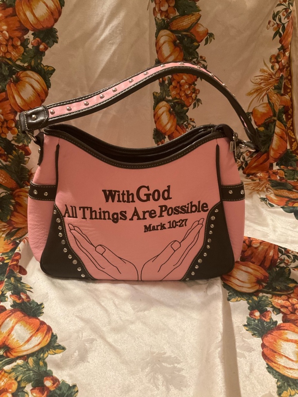Montana West Pink and Brown Shoulder Bag - With God All Things Are Possible - Picture 2 of 12